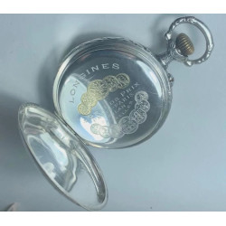 Longines Grands Prix Pocket Watch 1910 15 jewels 800 silver engraving Hunting scene with dog luxury working keeps time